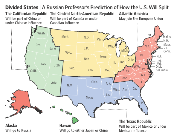 USA kan delas upp enligt rysk professor