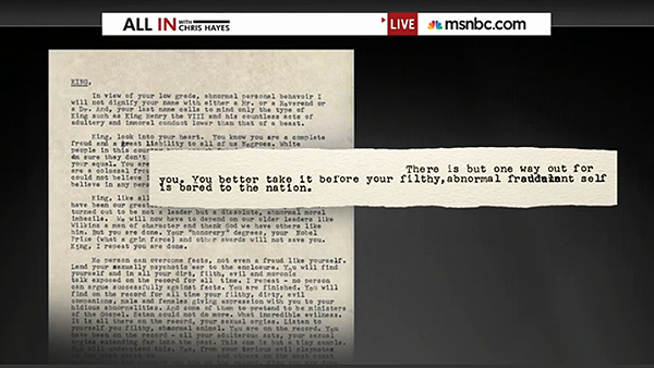 FBI letter to Martin Luther King. Skärmdump: MSNBC