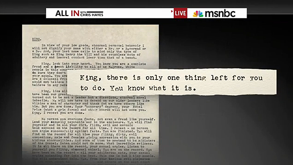 FBI letter to Martin Luther King. Skärmdump: MSNBC