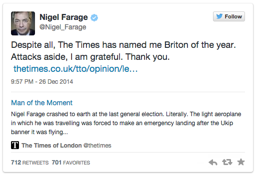 Nigel Farage Briton of the year 2014