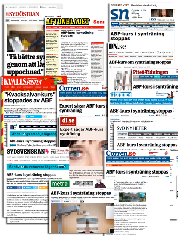 Tidningsklipp från medierna om naturlig synträning. Kollage: NewsVoice.se