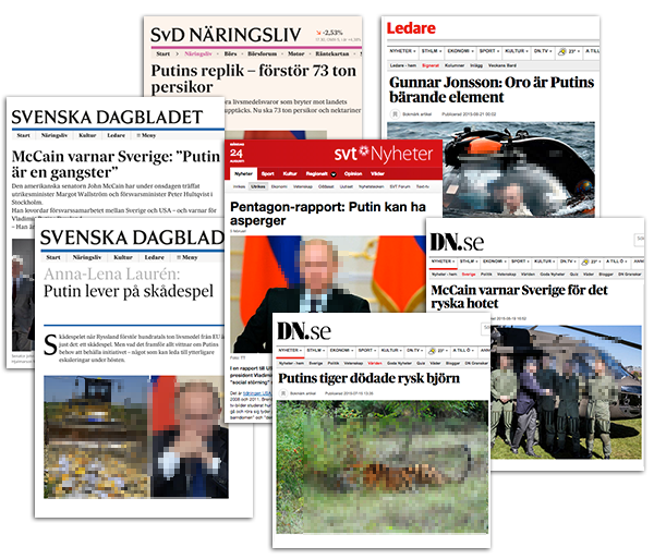 Svenska mediers propaganda om Putin. Montage: NewsVoice
