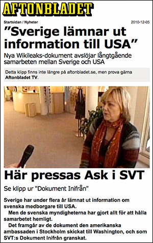 USA pressar Sverige, Wikileaks, 2010