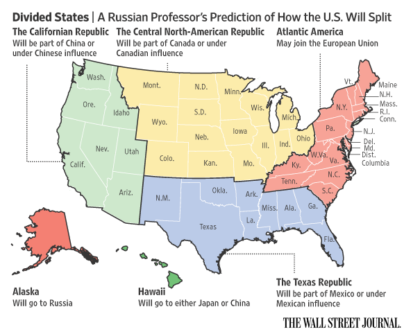 USA devided into five regions - Source: WSJ