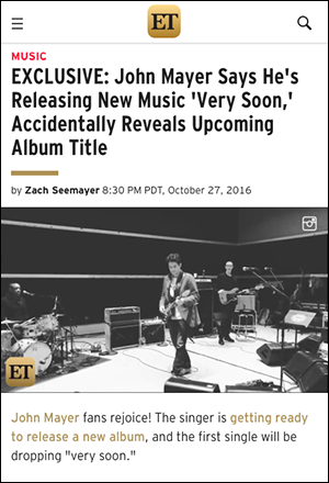 John Mayer announce new album 2016