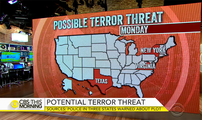 Bild: Terrorvarning 4 nov 2016 i USA - CBS News