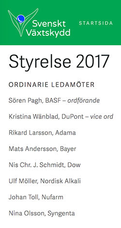 Svenskt Växtskydd styrelse 2017