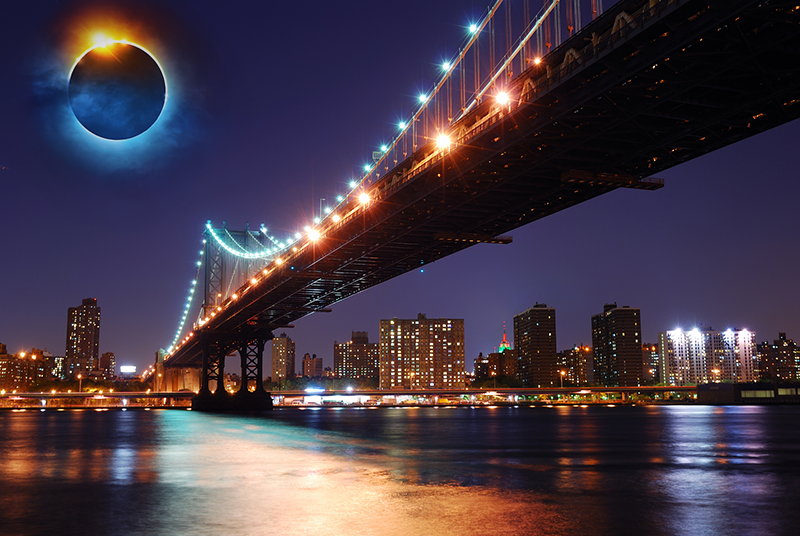 Solförmörkelse över New York - Bilden är ett montage
