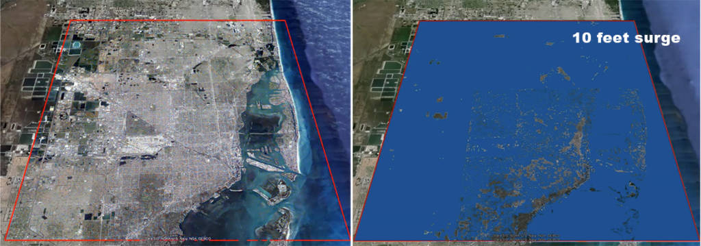 Miami surge 10 feet - Data: Climatecentral.org and Google