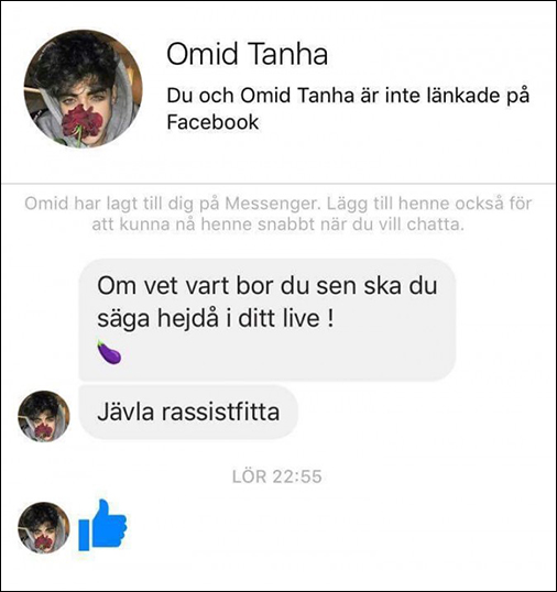 Omid Tanha hotar Åsa Westerberg på Facebook - Källa: "Åsa Westerberg – demokraten som blev mordhotad efter besök på Medborgarplatsen"