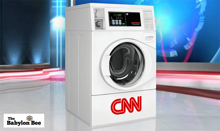 CNN kör nyheter i tvättmaskin. Bild från Babylon Bee.