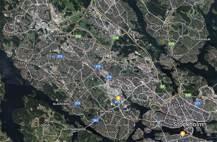 Förorten Tensta, enligt polisen ett särskilt utsatt område - Karta: Google Maps