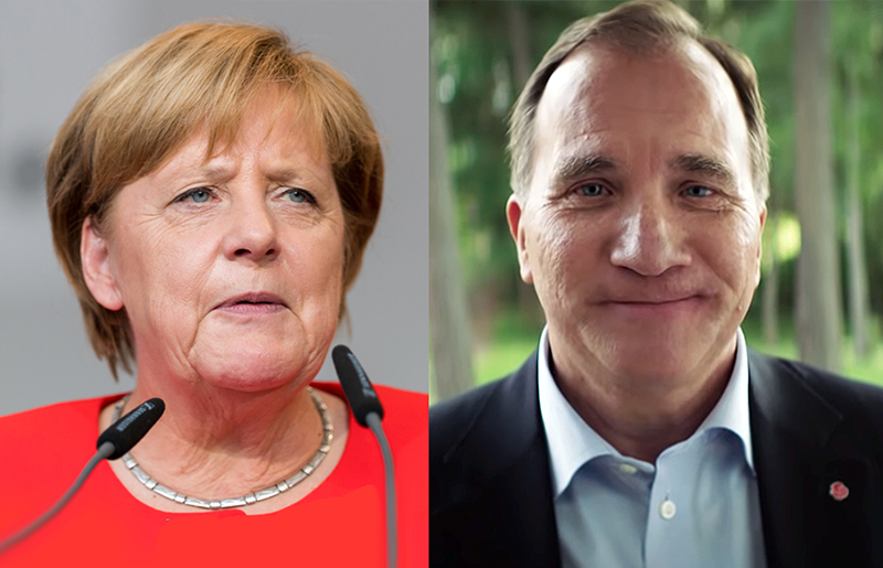 Angela Merkel. Foto: Sven Mandel, CC BY SA 4.0. Stefan Löfven. Pressfoto: Socialdemokraterna. Montage: NewsVoice.se