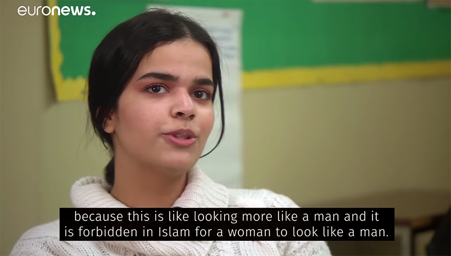 Rahaf Mohammed al-Qunun uttalar sig om Islam med textning av Euronews. Videokälla: Le Télé Journal