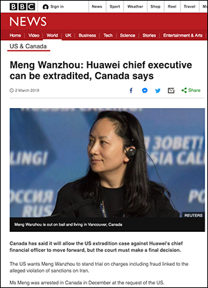 BBC: "Meng Wanzhou: Huawei chief executive can be extradited, Canada says"