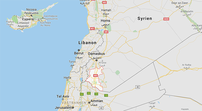 Dar'a-provinsen i Syrien. Karta: Google Maps