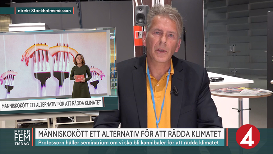 Magnus Söderström diskuterar klimatkannibalism, 3 sep 2019. Foto: TV4 Efter fem