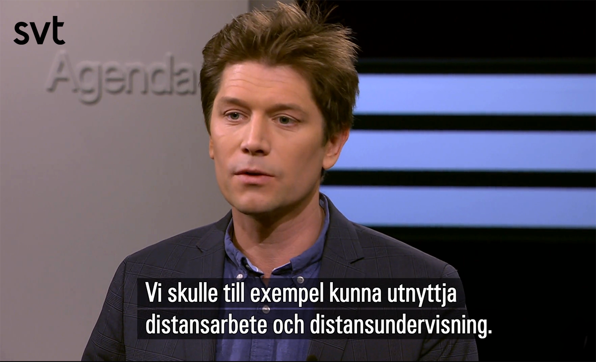 Joacim Rocklöv professor i epidemiologi och folkhälsovetenskap, 15 mars 2020. Foto: SVT Agenda
