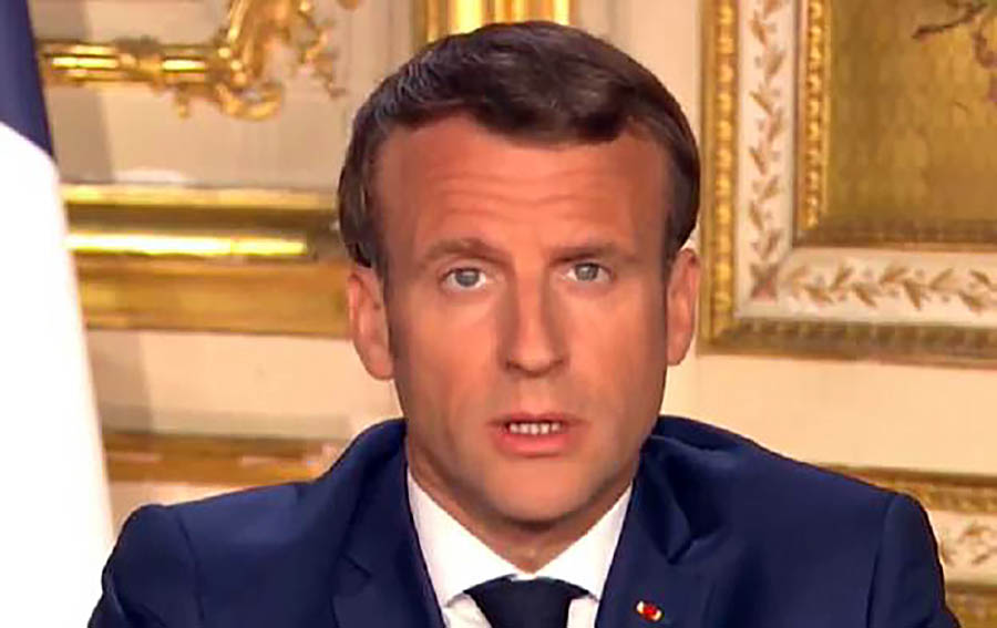 Emanuel Macron, 13 april 2020. Foto: Élyséepalatset i Paris, är den franske presidentens officiella residens. 