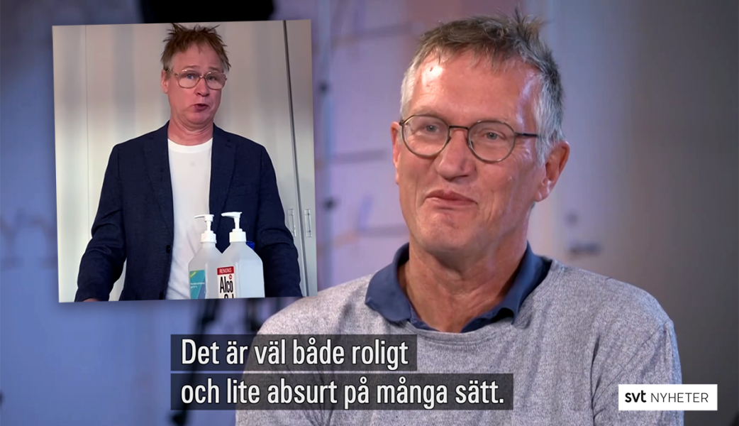 Robert Gustafsson (som Tore Etsen ) Anders Tegnell. Foton: Robert Gustafsson - Official på YouTube och SVT Nyheter. Montage: NewsVoice.