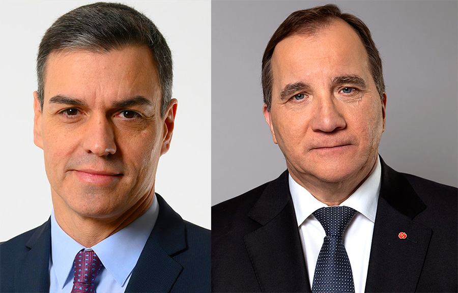 Pedro Sánchez, 2020 (pressfoto: Spaniens regering) och Stefan Löfven, 2019 (pressfoto: Kristian Pohl, Regeringskansliet).