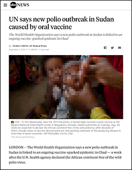 ABC News skriver om kopplingen vaccin och polioutbrott i Afrika. Bild: skärmdump av artikeln.