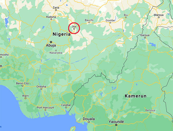 Jos, Nigeria. Karta: Google Maps