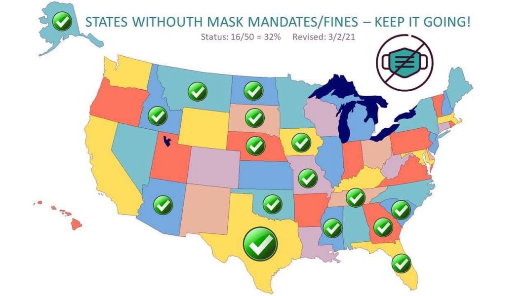 States without masks. Status: 3 mars 2021.