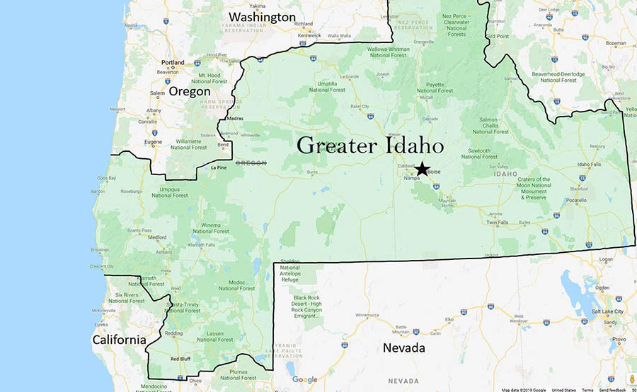 Greater Idaho. Karta: Greateridaho.org