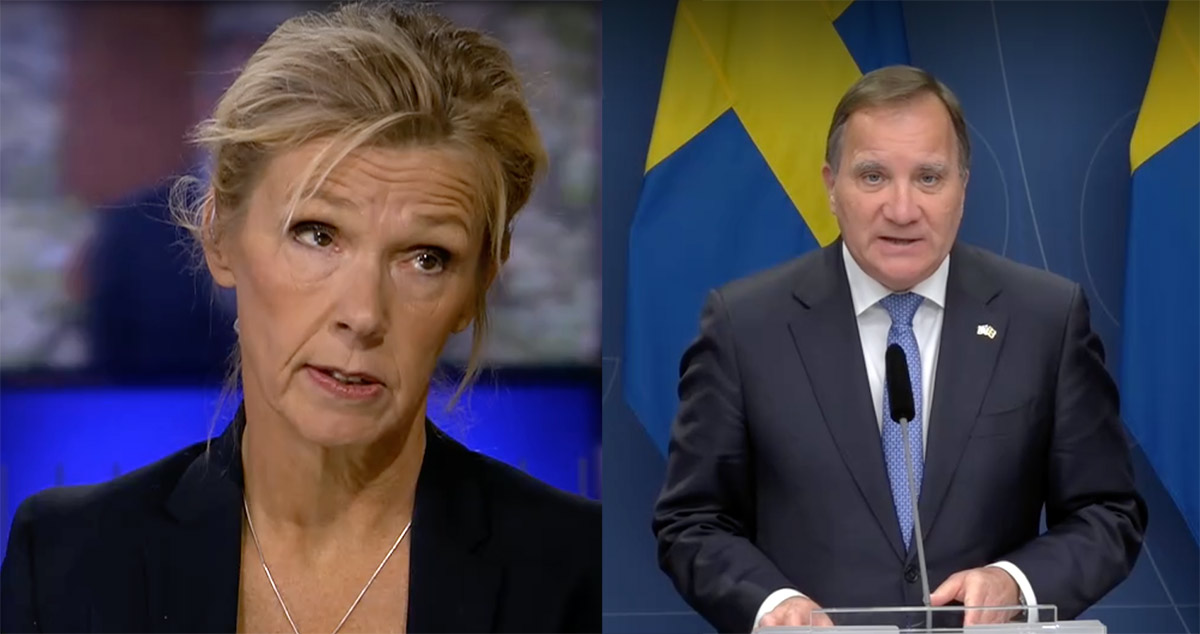 Medicinkvinnan Bodil Appelquist och de snart avgående statsministern Stefan Löfven. Foton: SVT. Montage: NewsVoice