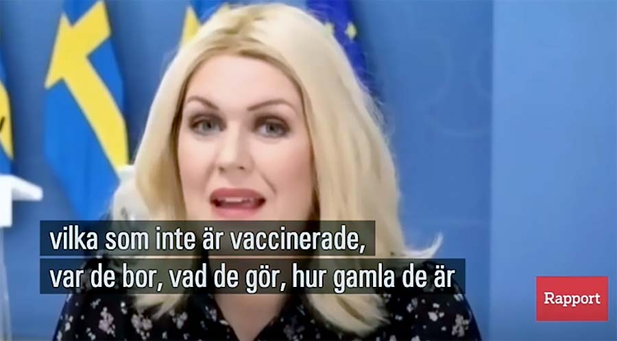 Lena Hallengren: Var är dom? (de ovaccinerade). Foto: SVT1 Rapport, 23 december 2021