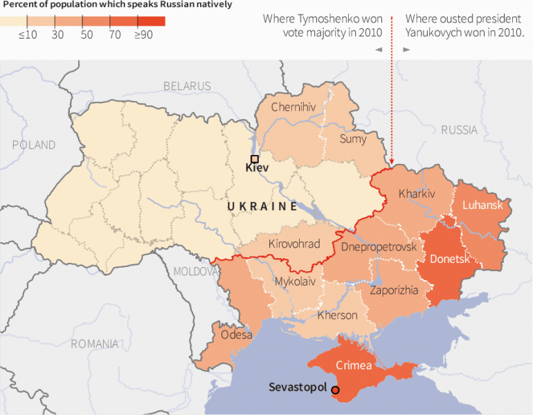 Karta: rysktalande ukrainare i Ukraina