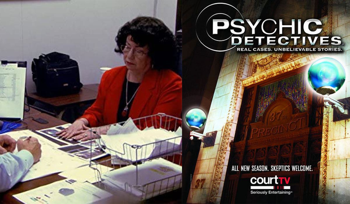 Bild från Psychic Investigators (Sally Headding) och affisch för TV-serien Psychic Detectives, båda bilder via IMDB.com