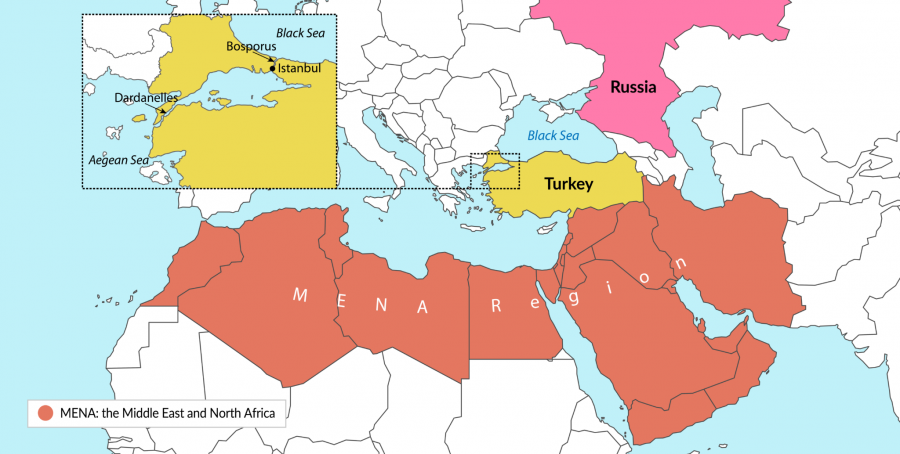 Medehavet, Europa, MENA. Karta: Gisreportsonline.com