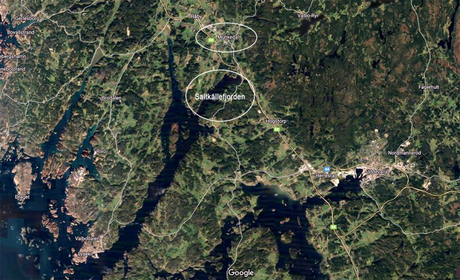 Saltkällefjorden och Munkedal. Karta: Google Maps