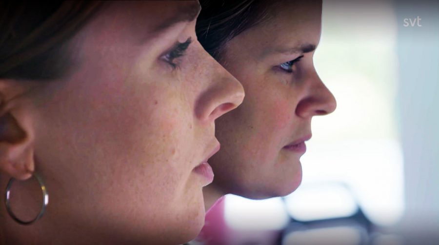 The journalists Anna Nordbeck (front) and Malin Olofsson work or Swedish state controlled media. 