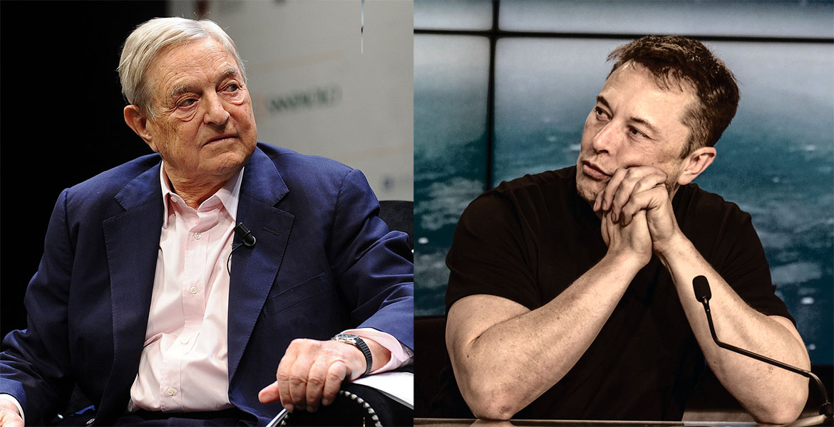 George Soros och Elon Musk. Montage: NewsVoice.