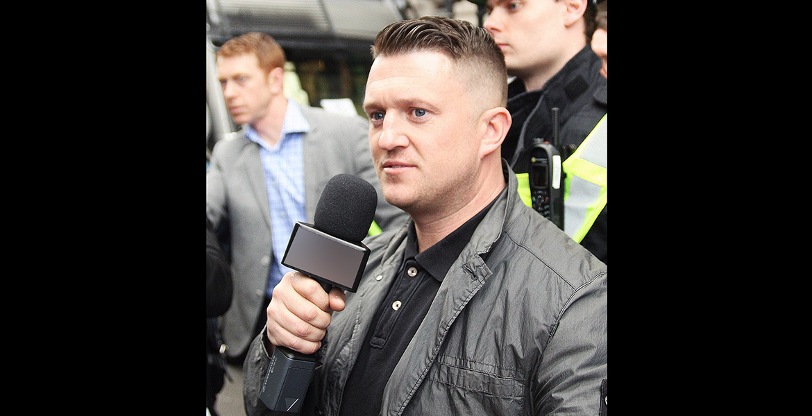 Tommy Robinson at the rally in London, 2017. Credit: Roland Ravenhill, Alamy Live News